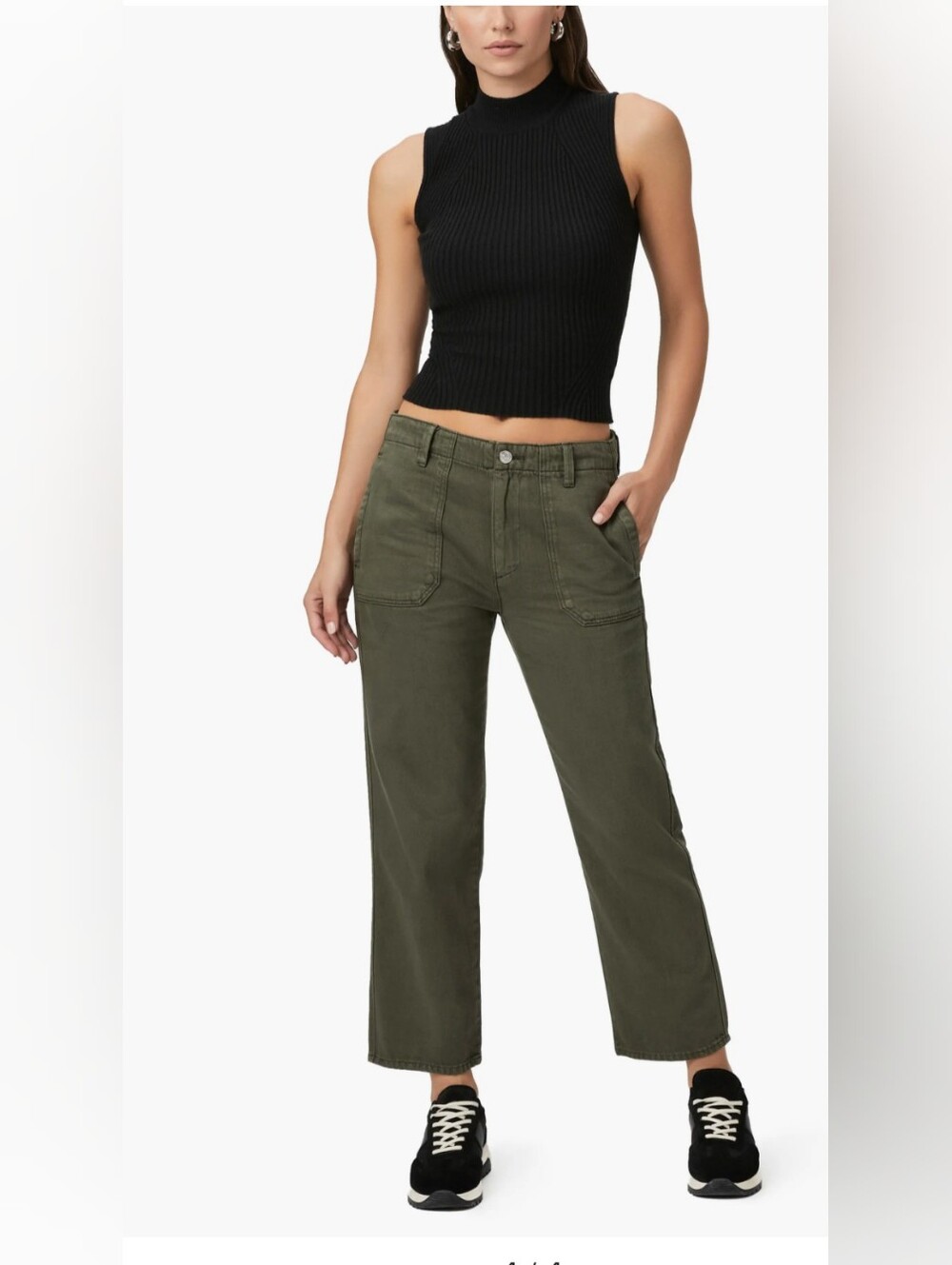 PAIGE Kirby Crop Flare Utility Jeans Olive Green Size 31